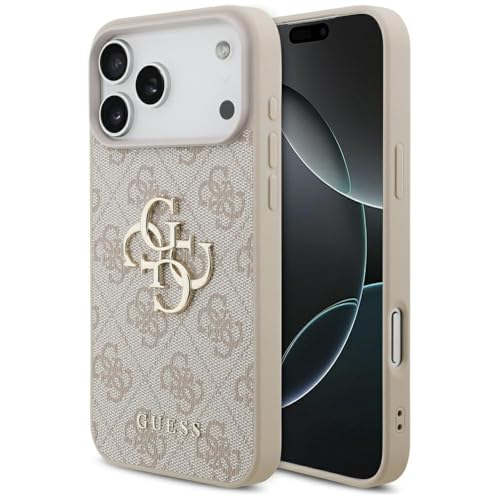 CG MOBILE Guess 4G Groß Logo Hülle für iPhone 17 Pro Max, Kunstleder/TPU/PC, pink, hoher Schutz und einzigartige Optik