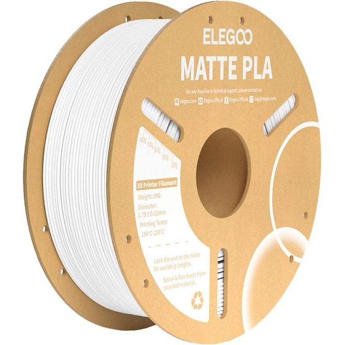 Elegoo PLA Matte Filament (Weiss), 1.75 mm, 1000 g, umweltfreundlich, matte Oberfläche mit geringer Sichtbarkeit der Druckschichten