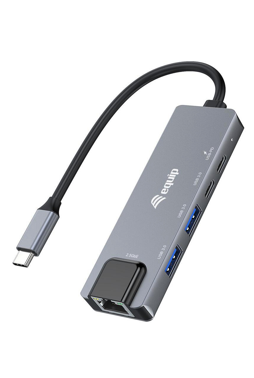 Equip Adapter USB-C -> RJ45 2,5G Ethernet, USB 3.2 mit 2 Anschlüssen und Power Delivery bis 100W