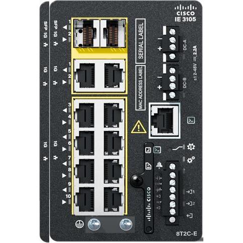 Cisco Catalyst IE3105, Managed L2 Gigabit Ethernet Switch (10 Ports) für industrielle Anwendungen, Schwarz