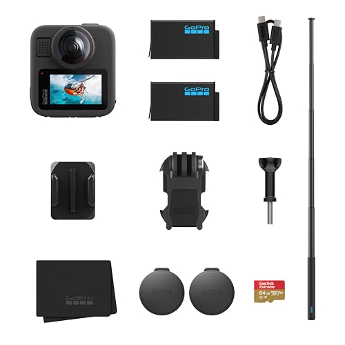 GoPro MAX2, 360° Action-Cam mit 8K Video, inklusive 1,2 m Verlängerungsstange, 2 Enduro-Akkus und 64 GB microSD-Karte