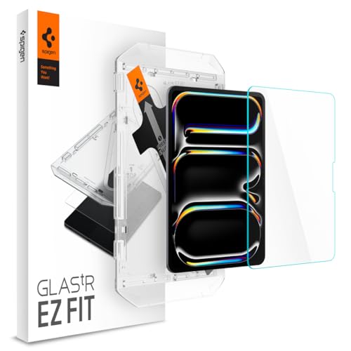 Spigen Glas.tR EZ Fit Schutzglas kompatibel mit iPad Pro 11 Zoll M4 (2024), 5. Generation, Installationsschablone, Kristallklar, 9H Folie