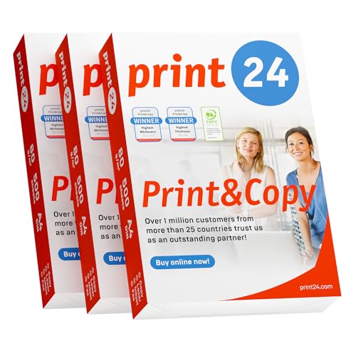 print24 Druckerpapier Kopierpapier 1500 Blatt 3 x 500 A4 80g Premium Weiß Testsieger PEFC