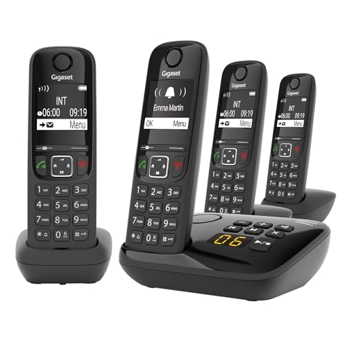 Gigaset Gigaset AS690A Quattro - 4 Schnurlose Telefone mit Anrufbeantworter, Kontrastreiches Display, schwarz