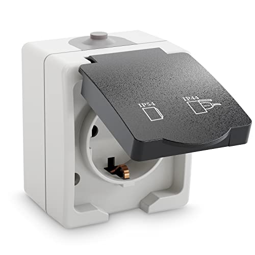 greate Aufputz Steckdose 1fach für Feuchtraum - IP44, 250V, 16A, grau ...