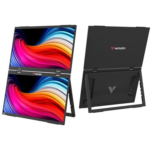 Verbatim Dual Portable Monitor 15,6", mobiler Full HD Bildschirm aus Kunststoff mit 2x USB-C und HDMI-Anschluss für Laptop, Tablet, Smartphone, PS5, Nintendo Switch