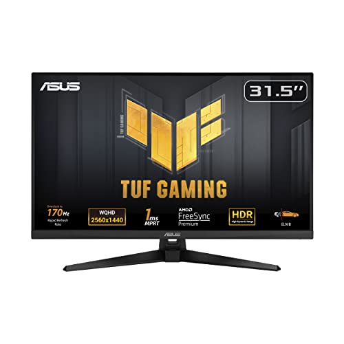 ASUS TUF Gaming VG32AQL1A - 31,5 Zoll WQHD Monitor - 170 Hz, 1ms GtG, FreeSync Premium & G-Sync kompatibel, DisplayHDR 400 - Fast IPS Panel, 16:9, 2560x1440, DP, HDMI, USB, ergonomisch, Speaker - schwarz