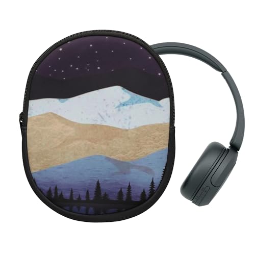 kwmobile Neopren Tasche kompatibel mit Sony WH-CH520 / WH-CH510 / MDR-ZX110, robuster Schutz für Headset, Weiß Hellbraun Dunkelblau Sternenhimmel Nacht See