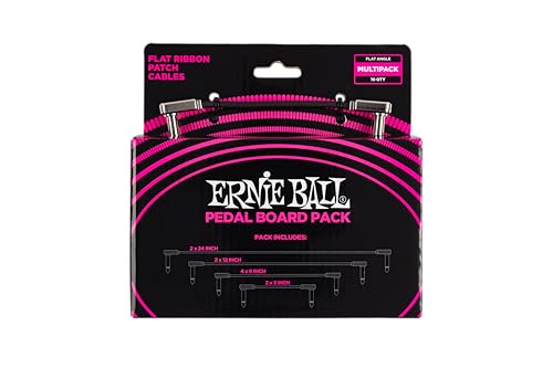 Ernie Ball Flachband-Patchkabel Pedalboard, Multi-Pack mit integrierter Zugentlastung, 99,95 % sauerstofffreies Kupfer, Schwarz