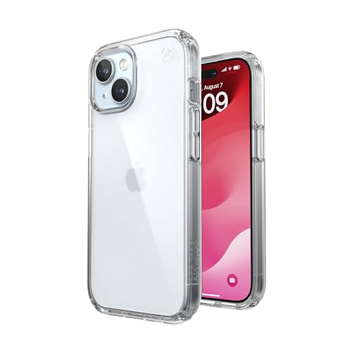 Speck Presidio Transparente Schutzhülle für iPhone 15, 15,5 cm (6,1 Zoll), kompatibel mit iPhone 14 und 13, Klar und vergilbungsfrei, 3,5 m Fallschutz, Kabelloses Aufladen iOS-Hülle