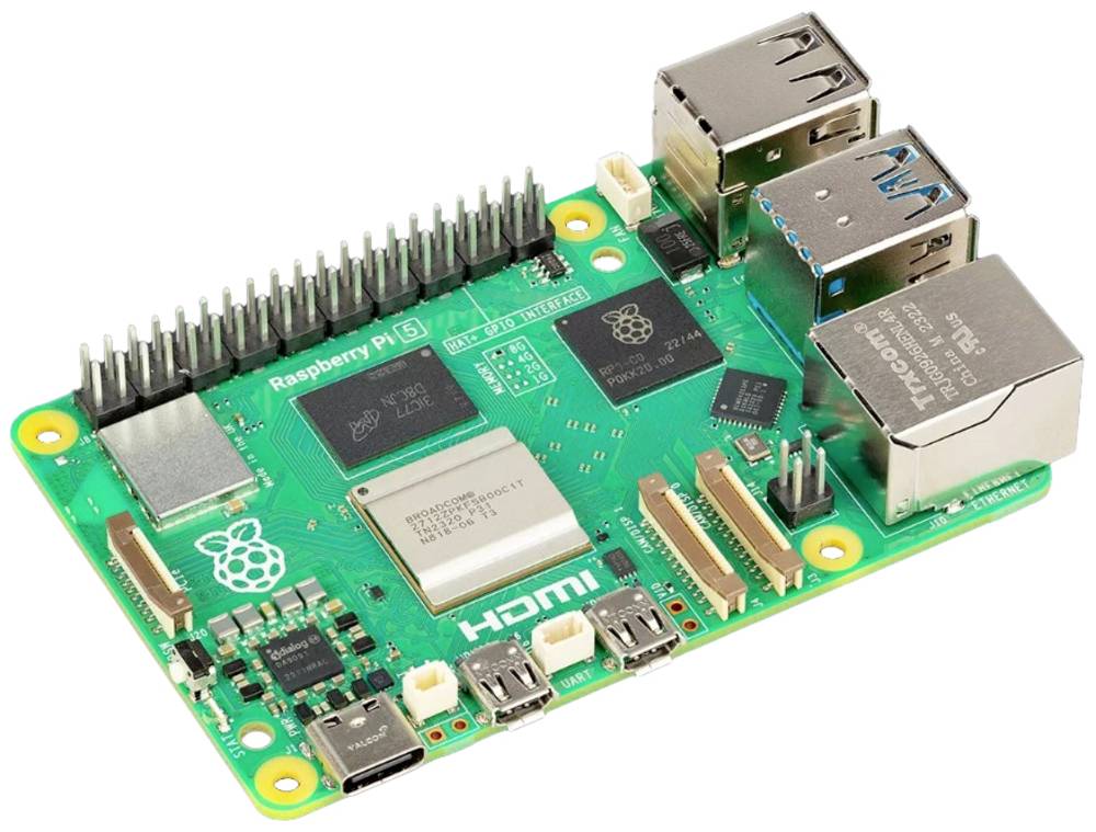 Raspberry Pi® 5 B, Einplatinencomputer mit 1GB RAM, ARM Cortex-A76 Quad-Core 4x 2.4GHz, WiFi und Bluetooth, Gigabit-LAN, USB-C™ Power Delivery