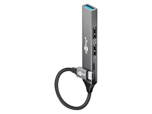 goobay 4-Port USB 3.2 Hub Slim, USB Verteiler mit USB-C zu 3X USB-A und 1x USB-C, 5 Gbits USB Splitter, Aluminiumgehäuse - 74459