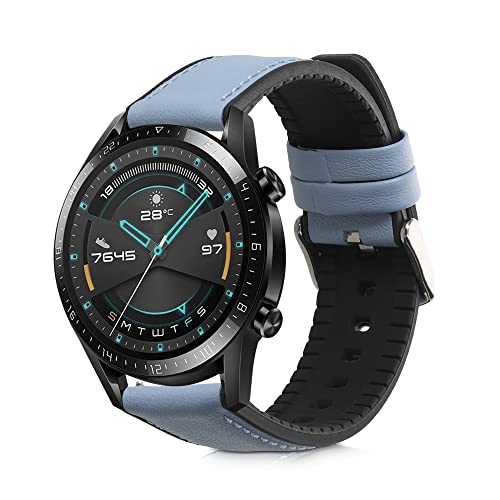 kwmobile Ersatzarmband kompatibel mit Huawei Huawei Watch GT / GT2 / GT3 (46mm) Armband - Fitnesstracker Sportarmband aus Leder mit Uhrenverschluss - Blaugrau