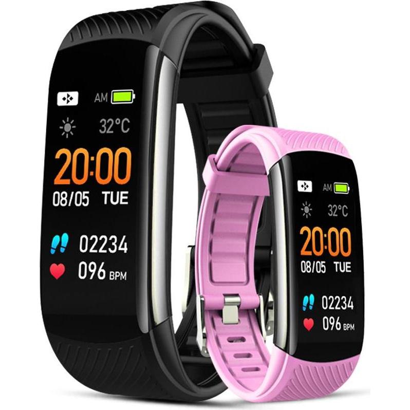 Giewont Fit&GO Duo GW200-4 Smartband, Smartwatch mit IP67 Wasser- und Staubbeständigkeit, schwarzem Armband + Think Pink Armband, bis zu 10 Stunden Akkulaufzeit, NFC-Funktion