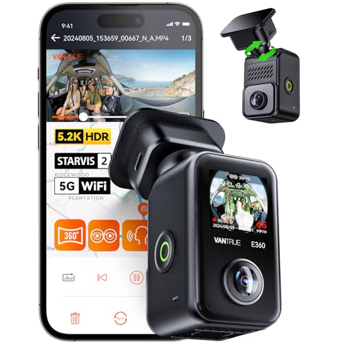 VANTRUE E360, 5.2K Panorama Dashcam mit Dual STARVIS 2 HDR, 360° Aufzeichnung, 1.54" Touchscreen, WiFi, GPS, Parkmodus, max. 1TB Erweiterbarkeit, inklusiveoptionalem Zubehör