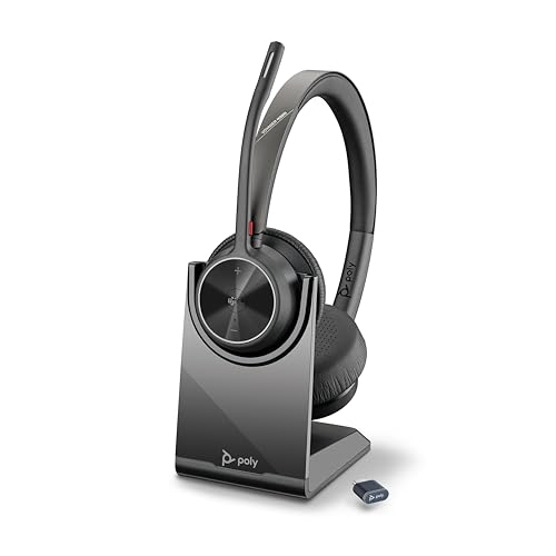 Poly Voyager 4320 UC-Headset, Schnurlos mit Noise Cancelling-Mikrofon, Bluetooth, kompatibel mit Teams und Zoom, inklusive Ladestation und Tragetasche