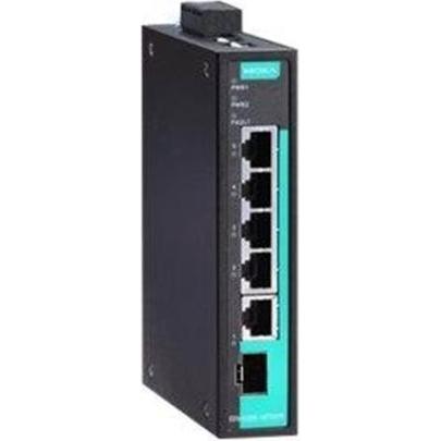 Moxa EDS-G205-1GTXSFP, unmanaged Ethernet-Switch mit 5 Ports, -40 °C bis 75 °C Betriebstemperaturbereich, SFP-Slot, Hutschienen-Montage