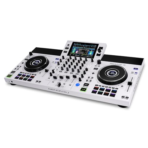 Denon DJ SC LIVE 4 WHITE, Standalone DJ-Controller mit 4-Decks, WLAN-Streaming, eingebauten Lautsprechern und Serato DJ & Virtual DJ kompatibel