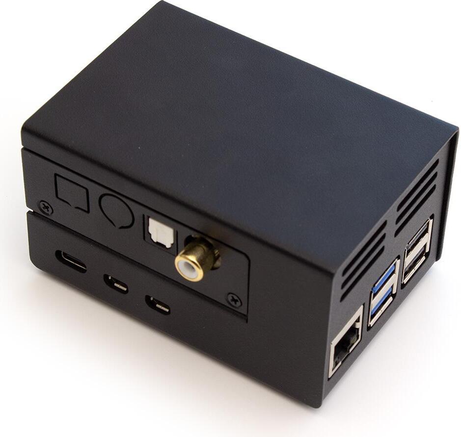 HiFiBerry Stahlgehäuse für Raspberry Pi 5, kompatibel mit DAC Digi und Amp, optimale Wärmeableitung, schwarz