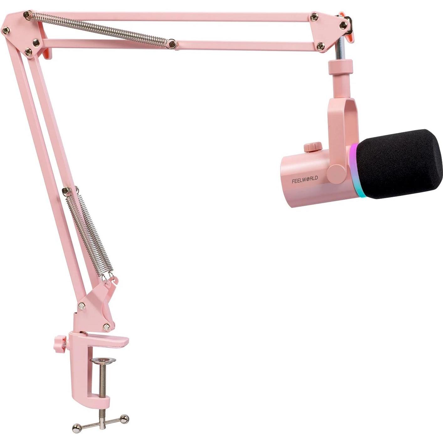 Feelworld PM1-AS-P, Dynamisches Mikrofon für Gaming, Streaming und Podcasting mit verstellbarem Mikrofonarm und Tischklemme