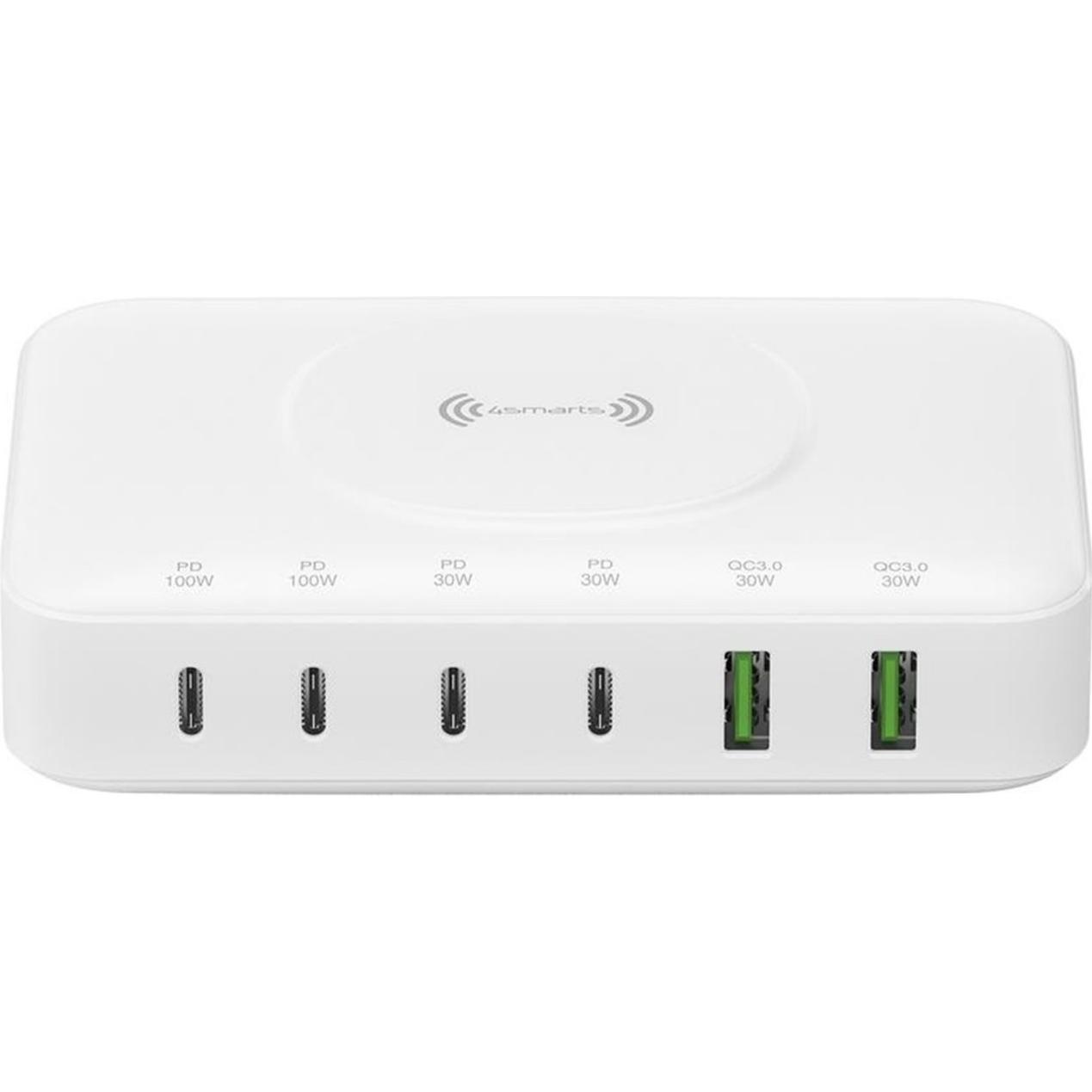4smarts 7in1 USB Ladegerät (100 W), Universalladestation mit 4 USB-C und 2 USB-A Anschlüssen, Weiß