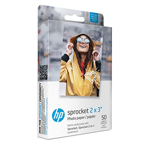 HP 2x3 "Premium Zink Fotopapier (50 Blatt), kompatibel mit tragbarem Kettenrad-Fotodrucker"