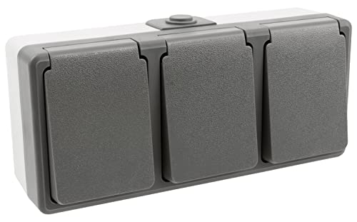McPower Feuchtraum Dreifach-Steckdose grau, spritzwassergeschützt, 250V~/16A, IP44, Aufputz, 1 Jahr Garantie