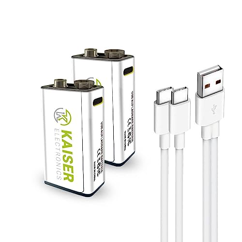 KAISER ELECTRONICS USB-C Lithium-Ionen-Akku (9V) - Hochwertig und langlebig, bis zu 1200 mal wiederverwendbar, LED Ladeanzeige