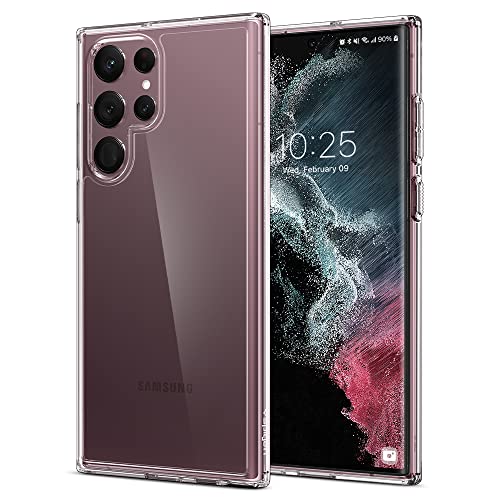Spigen Ultra Hybrid Hülle Kompatibel mit Samsung Galaxy S22 Ultra -Crystal Clear, PC Platte und Silikonrahmen, Schutzrand und Eckschutz, Air Cushion Technologie