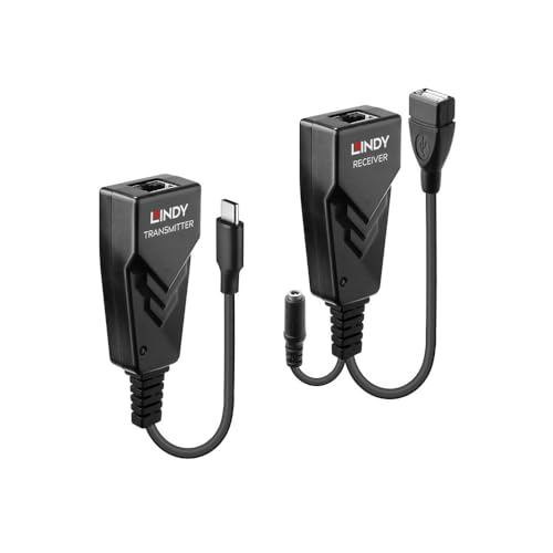 Lindy 100m USB 2.0 Typ C Cat.6 Extender, Hochgeschwindigkeitsverlängerung mit 480 Mbit/s, Schwarz