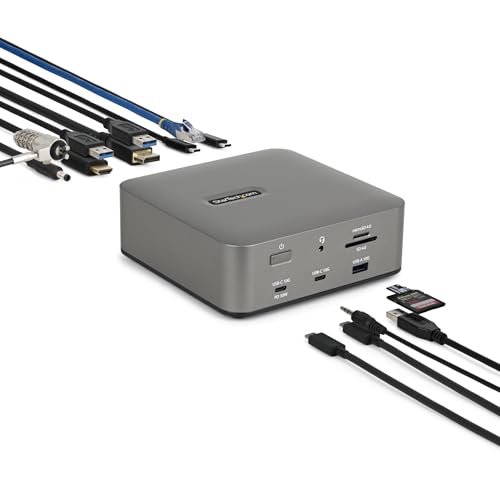 StarTech Thunderbolt 5 Docking Station 140W PD, Graue Laptop-Dockingstation mit 10/100/1000/2500 Mbit/s Ethernet und MicroSD Unterstützung