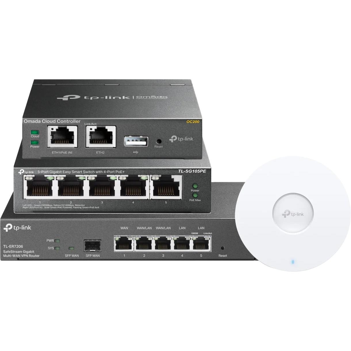 TP-Link Omada ER7206 Starterpaket, Router mit WLAN 6, inkl. TL-SG105PE Switch und EAP650 Access Point für kleine Unternehmen