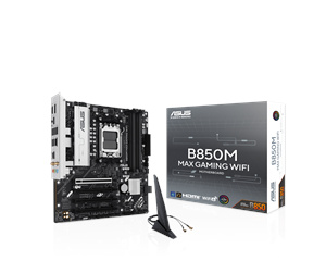 ASUS B850M MAX Gaming WIFI (AM5) Mainboard, Micro-ATX, AMD B850 Chipset, 4 x DIMM, WiFi 6, Bluetooth 5.4, USB 3.2 Gen 2