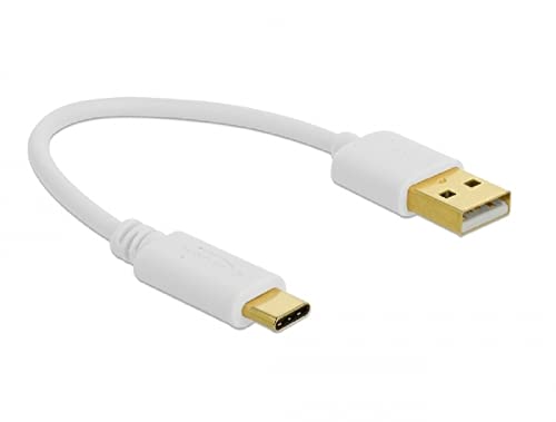 DELOCK USB Ladekabel Typ-A zu USB Type-C, 15 cm, weiß, max. 3 A, goldbeschichtete Kontakte