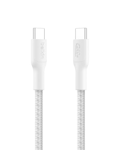 Belkin Eco Geflochtenes USB-C auf USB-C Kabel, 1 m, 240 W Schnellladekabel, flexibel und robust, für iPhone 16, Galaxy S25, MacBook und mehr – Weiß, USB 2.0