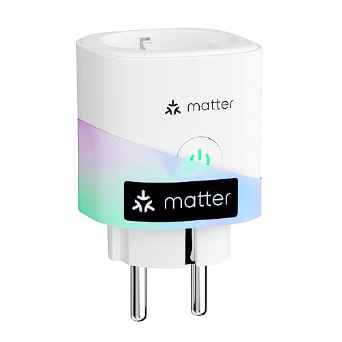 meross Matter Smart Steckdose mit Stromverbrauch, WLAN Steckdose für Balkonkraftwerk, Apple HomeKit, Alexa, Google, 16A, 1 Stück