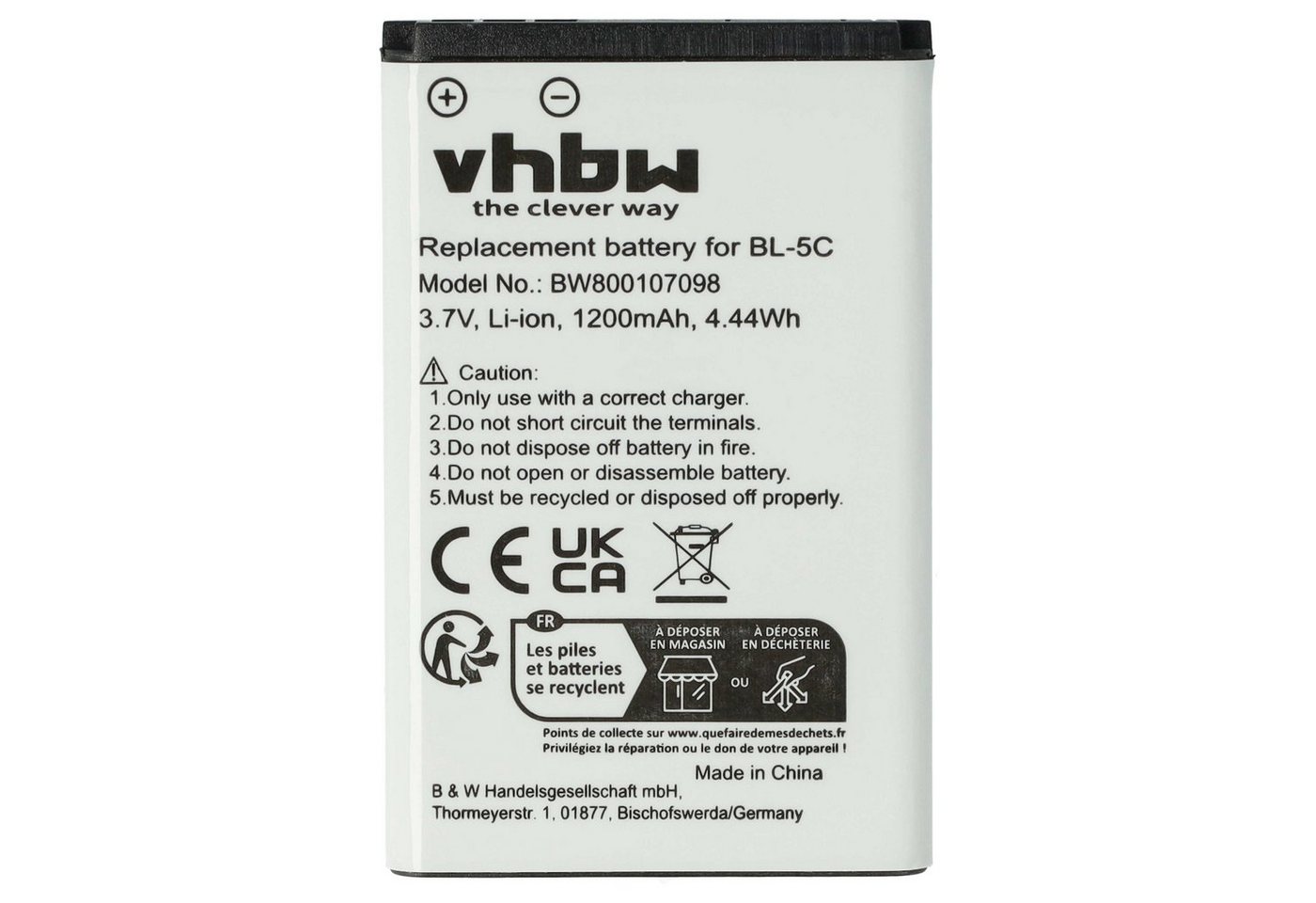 vhbw Handy-Akku Li-Ion 1200 mAh (3,7 V) für Fritz! Fon C6 Mobilfunk - Hohe Kapazität, geringe Selbstentladung & kompatibel mit verschiedenen Ladegeräten