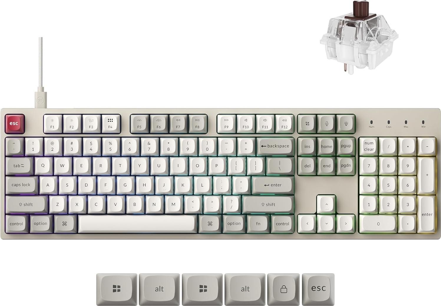 Keychron C2 Pro 8K, Kabelgebundene Mechanische Tastatur mit RGB Backlight, Hot-swappable, QWERTY US Layout, Keychron Super Brown Switch