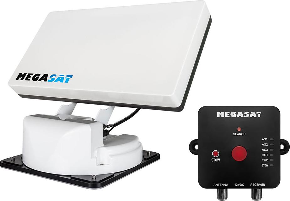 Megasat Traveller-Man 4, vollautomatische Satellitenantenne mit Twin-Anschluss und Auto-Skew GPS, flach und kompakt, ideale Lösung für Caravan und Wohnmobil