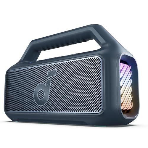 soundcore by Anker, Boom 2 Outdoor-Lautsprecher, 80W, Subwoofer, BassUp 2.0, 24h Akku, IPX7 Wasserdicht & Schwimmt, LED-Licht, USB-C, EQ, BT 5.3, Mobiler Bluetooth-Speaker, Camping, Strand, Garten, Blau
