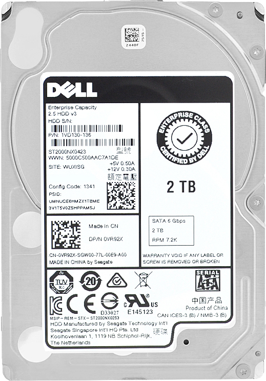 Dell 2Tb ST2000NX0423 Interne Festplatte, 7200Rpm Sata III 2,5" Zoll 0VR92X, blau
