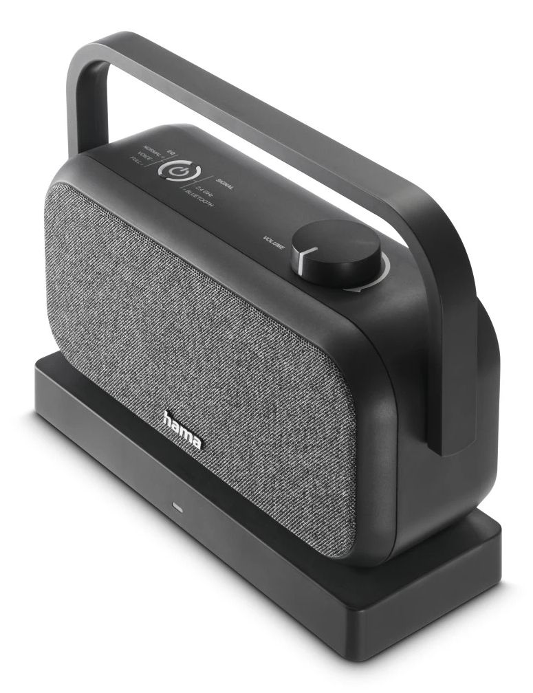 Hama 221849 Senioren TV Bluetooth Lautsprecher, tragbarer Stereo-Lautsprecher mit 2,4-GHz-Station, Schwarz/Grau, versandkostenfrei