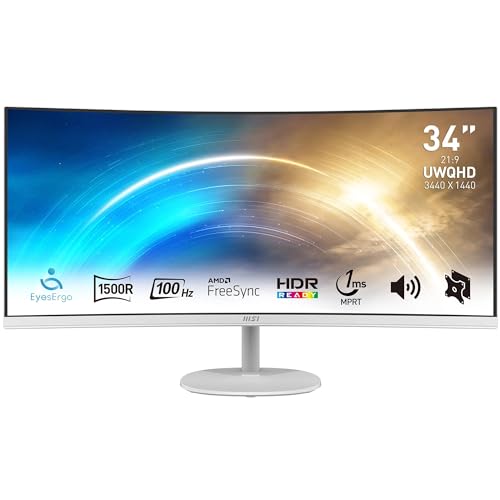 MSI PRO MP341CQW, 34 Zoll VA UWQHD Curved Monitor, 100Hz, 4ms, 2xHDMI 2.0, DP, mit Lautsprechern