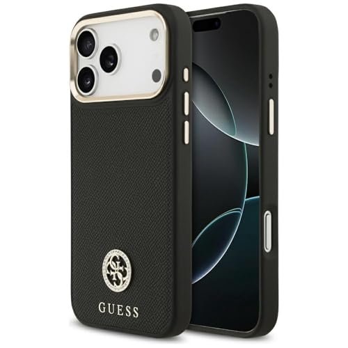 CG MOBILE Guess Grained Strass Logo Handytasche kompatibel mit MagSafe für iPhone 17 Pro Max, Schwarz, TPU/PC/Kunstleder