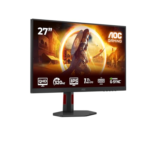 AOC Q27G4SRU 27 Zoll WQHD Monitor, 320Hz Fast IPS Panel, 1ms GtG, HDR400, FreeSync Premium, G-Sync Comp., Höhenverstellung, Lautsprecher, Schwarz/Rot