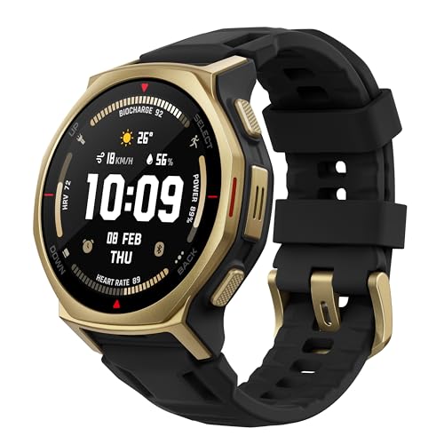 Amazfit T-Rex 3 Pro Outdoor Smartwatch, 44 mm Saphir-AMOLED, Titanlünette, Dual-Band GPS, 180+ Sportmodi, bis zu 17 Tage Akku, 10 ATM, Schwarzgold