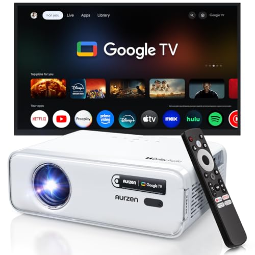 Aurzen Eazze D1G Beamer, 4K Smart Projektor mit Google TV, Autofokus, Trapezkorrektur, DoIby Audio, WiFi & Bluetooth, Weiß