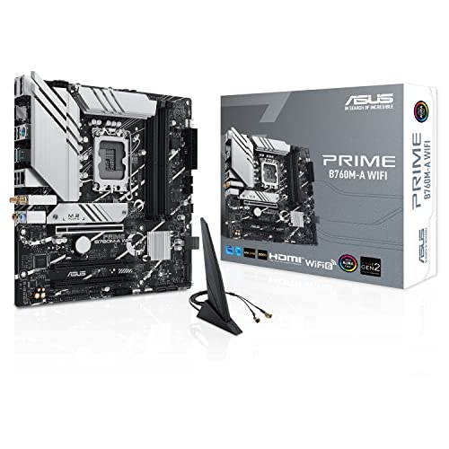 ASUS Prime B760M-A WiFi Mainboard Sockel Intel LGA 1700 (Intel B760, mATX, DDR5 Speicher, PCIe 4.0, 2X M.2, WiFi 6, Aura Sync)