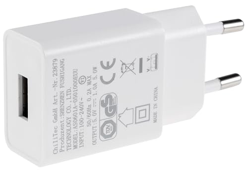 ChiliTec USB Ladegerät CTN-0510, 5W 1A 5V Steckernetzteil für Tablet, Smartphone, Kopfhörer, Reise, Weiß