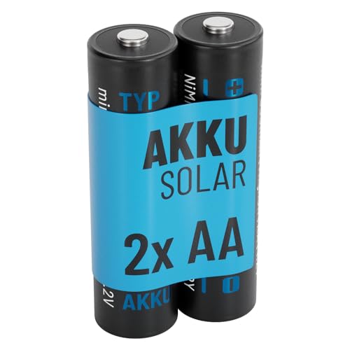ABSINA 2X Solar Akku AA wiederaufladbar 800mAh 1.2V NiMH - Mignon AA Solar Batterien für Solarleuchten - Mit geringer Selbstentladung - Akku Solar Batterie, Akkus für Solarlampen, grün